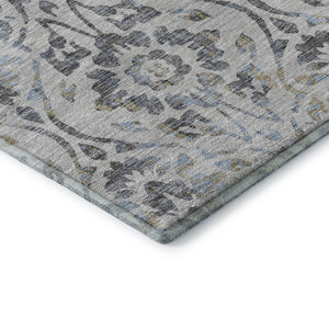 HomeRoots 10' Gray and Blue Floral Washable Area Rug - UV Protected, Durable, Easy-Care Design for Large Spaces 669054