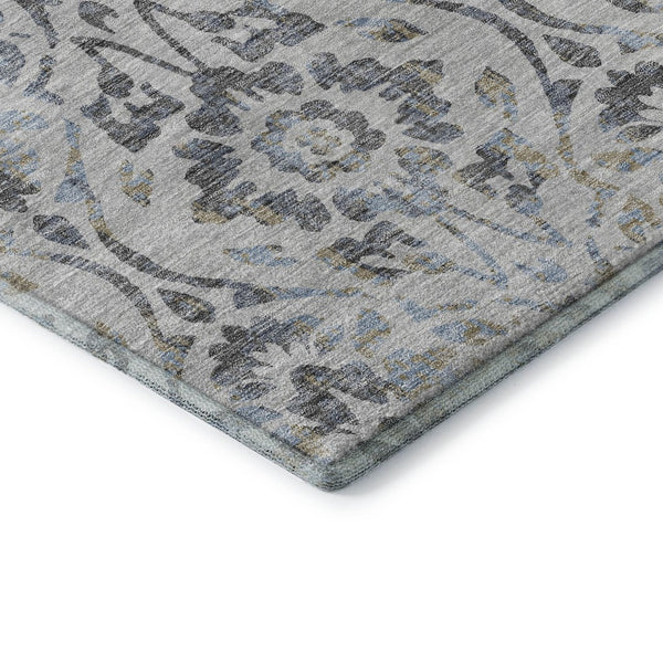 HomeRoots 10' Gray and Blue Floral Washable Area Rug - UV Protected, Durable, Easy-Care Design for Large Spaces 669054