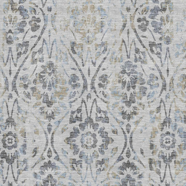 HomeRoots 10' Gray and Blue Floral Washable Area Rug - UV Protected, Durable, Easy-Care Design for Large Spaces 669054