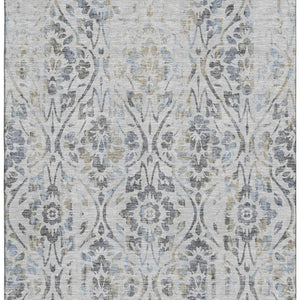 HomeRoots 10' Gray and Blue Floral Washable Area Rug - UV Protected, Durable, Easy-Care Design for Large Spaces 669054