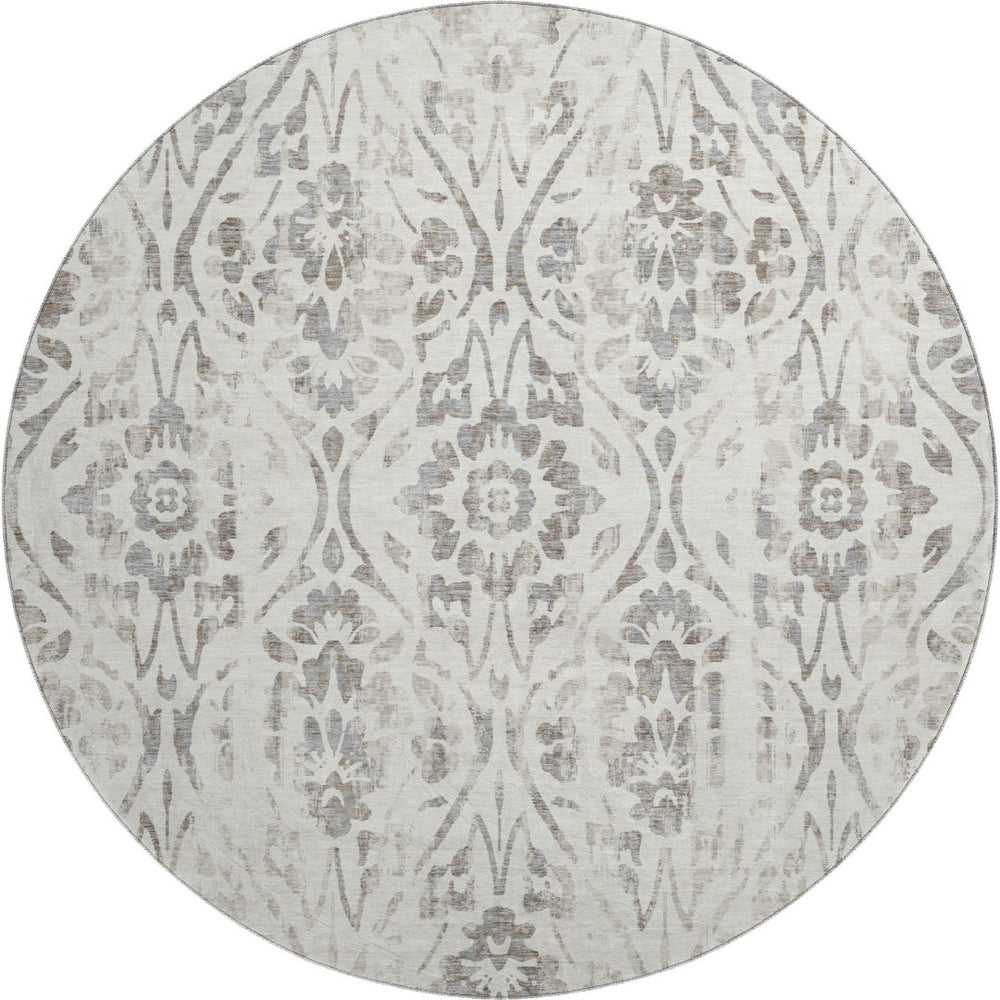 HomeRoots 8' Ivory and Beige Floral Round Rug – Washable, UV Protected, Perfect for Family Spaces & Décor 669057