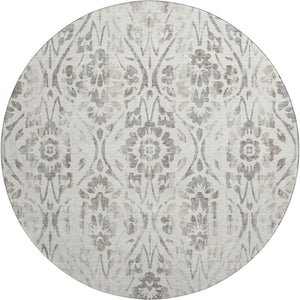HomeRoots 8' Ivory and Beige Floral Round Rug – Washable, UV Protected, Perfect for Family Spaces & Décor 669057