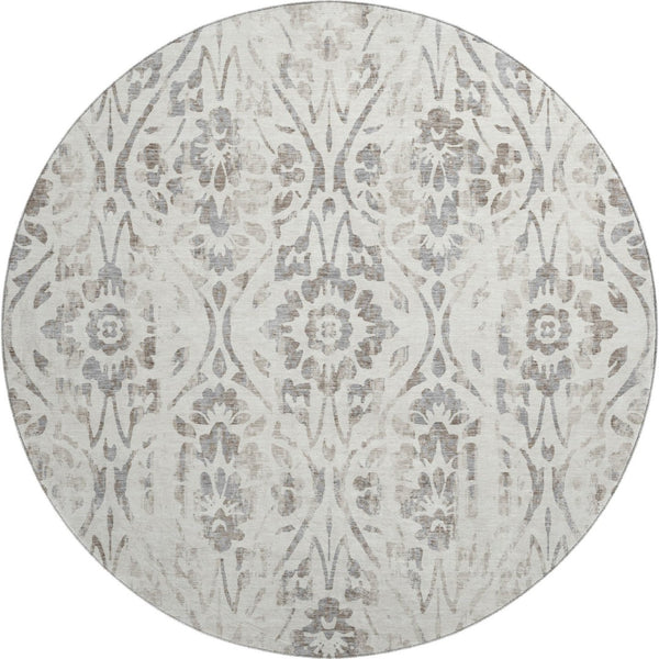 HomeRoots 8' Ivory and Beige Floral Round Rug – Washable, UV Protected, Perfect for Family Spaces & Décor 669057