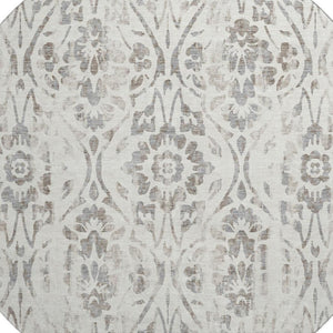 HomeRoots 8' Ivory and Beige Floral Round Rug – Washable, UV Protected, Perfect for Family Spaces & Décor 669057