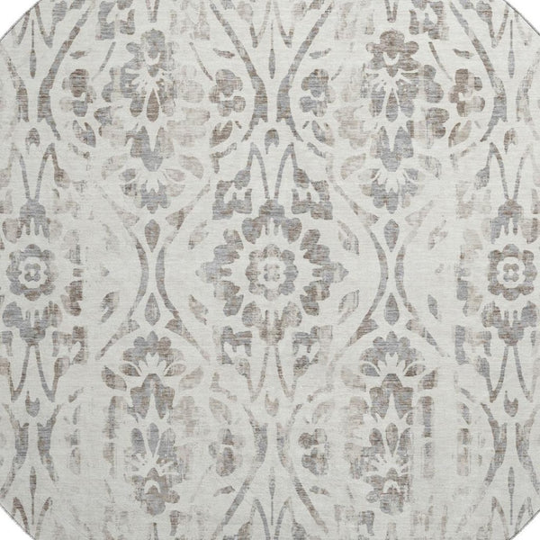 HomeRoots 8' Ivory and Beige Floral Round Rug – Washable, UV Protected, Perfect for Family Spaces & Décor 669057