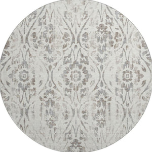 HomeRoots 8' Ivory and Beige Floral Round Rug – Washable, UV Protected, Perfect for Family Spaces & Décor 669057