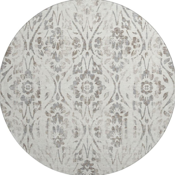 HomeRoots 8' Ivory and Beige Floral Round Rug – Washable, UV Protected, Perfect for Family Spaces & Décor 669057