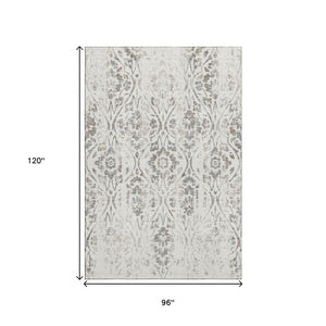 HomeRoots 8' X 10' Ivory and Beige Floral Washable Area Rug - Elegant, Durable, Stain Resistant with UV Protection 669058
