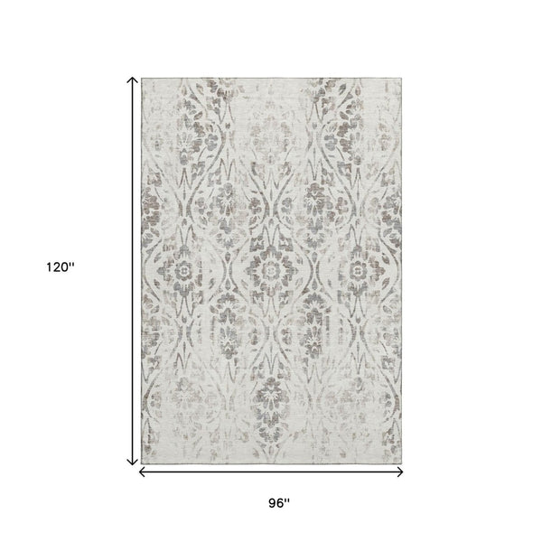 HomeRoots 8' X 10' Ivory and Beige Floral Washable Area Rug - Elegant, Durable, Stain Resistant with UV Protection 669058