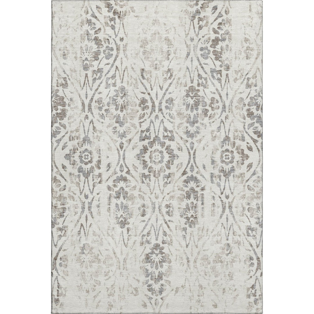 HomeRoots 8' X 10' Ivory and Beige Floral Washable Area Rug - Elegant, Durable, Stain Resistant with UV Protection 669058
