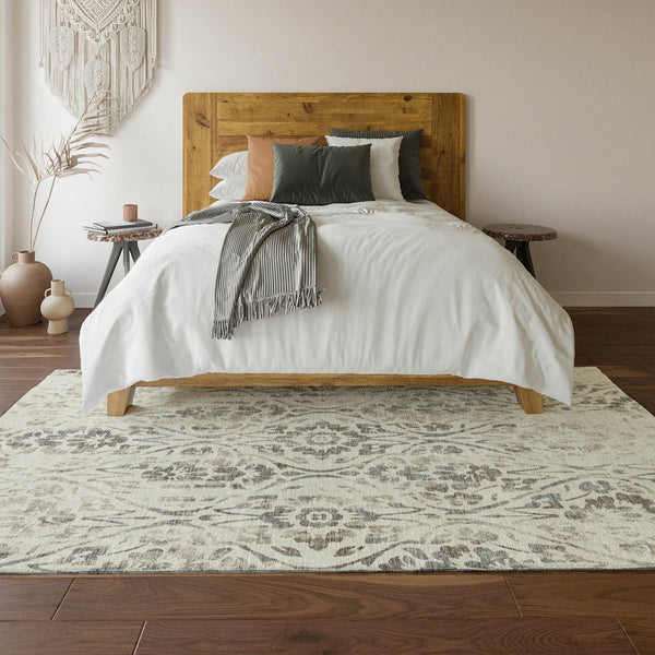 HomeRoots 8' X 10' Ivory and Beige Floral Washable Area Rug - Elegant, Durable, Stain Resistant with UV Protection 669058