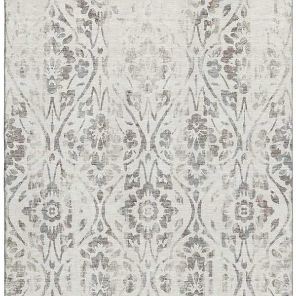 HomeRoots 8' X 10' Ivory and Beige Floral Washable Area Rug - Elegant, Durable, Stain Resistant with UV Protection 669058