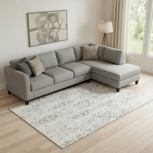 HomeRoots 9' X 12' Ivory and Beige Floral Washable Area Rug – Durable, Stain-Resistant, UV-Protected Elegance 669059