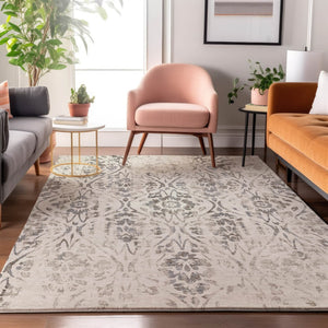 HomeRoots 9' X 12' Ivory and Beige Floral Washable Area Rug – Durable, Stain-Resistant, UV-Protected Elegance 669059