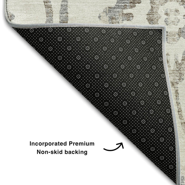 HomeRoots 9' X 12' Ivory and Beige Floral Washable Area Rug – Durable, Stain-Resistant, UV-Protected Elegance 669059