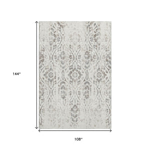 HomeRoots 9' X 12' Ivory and Beige Floral Washable Area Rug – Durable, Stain-Resistant, UV-Protected Elegance 669059