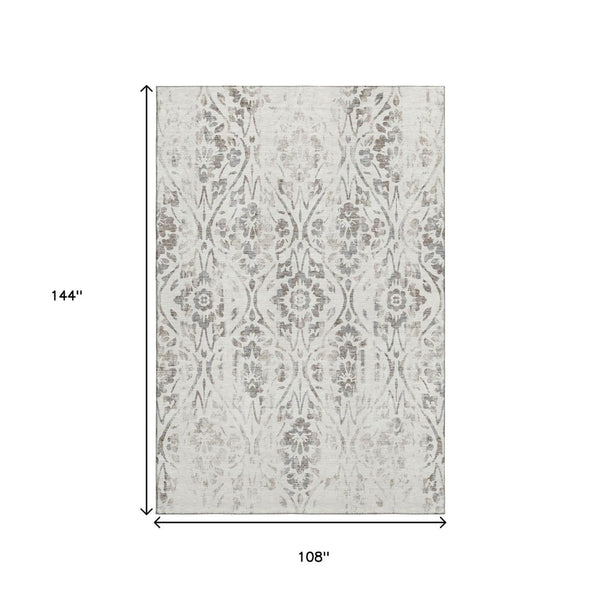 HomeRoots 9' X 12' Ivory and Beige Floral Washable Area Rug – Durable, Stain-Resistant, UV-Protected Elegance 669059