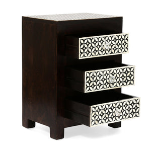 English Elm Christopher Knight Home® - WOODEN Mango Wood 3-Drawer Bone Inlay Nightstand in Black-Dark Walnut — Handcrafted Boho Accent Table 69348.00DWALBLK