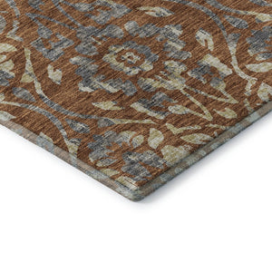 HomeRoots 8' Washable Round Rug in Rust and Gray Floral Design - UV Protected, Durable, and Easy Care Solution 669063