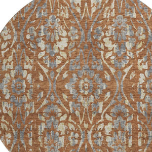 HomeRoots 8' Washable Round Rug in Rust and Gray Floral Design - UV Protected, Durable, and Easy Care Solution 669063