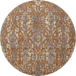 HomeRoots 8' Washable Round Rug in Rust and Gray Floral Design - UV Protected, Durable, and Easy Care Solution 669063