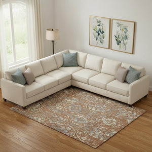 HomeRoots 8' X 10' Washable Floral Area Rug in Rust & Gray - Stain Resistant, UV Protected, Ideal for Families 669064