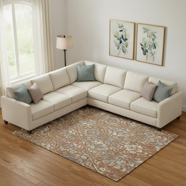 HomeRoots 8' X 10' Washable Floral Area Rug in Rust & Gray - Stain Resistant, UV Protected, Ideal for Families 669064