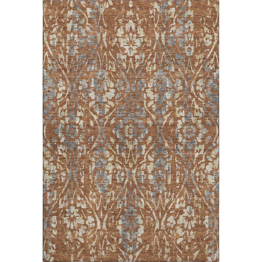HomeRoots 8' X 10' Washable Floral Area Rug in Rust & Gray - Stain Resistant, UV Protected, Ideal for Families 669064