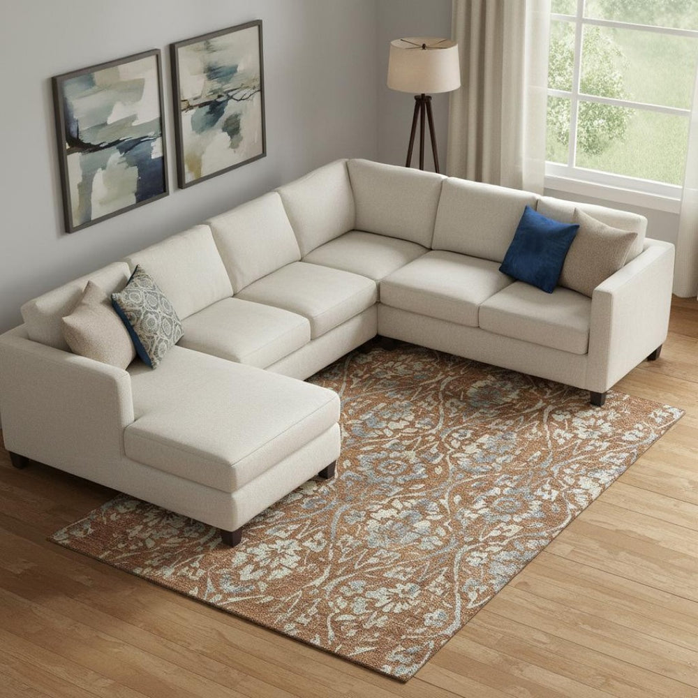 HomeRoots 9' X 12' Durable Rust and Gray Floral Area Rug - Stylish, Washable, UV-Protected for Homes with Kids! 669065