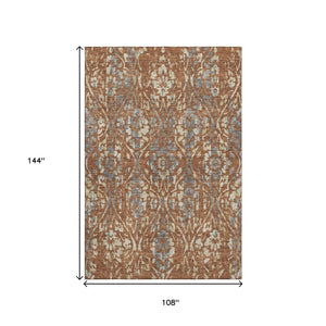 HomeRoots 9' X 12' Durable Rust and Gray Floral Area Rug - Stylish, Washable, UV-Protected for Homes with Kids! 669065