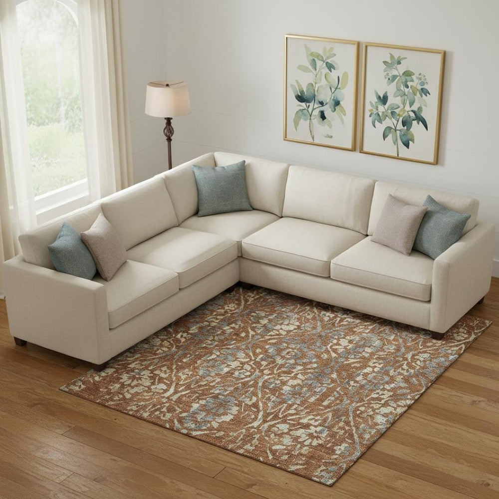 HomeRoots 10' X 14' Washable Rust and Gray Floral Area Rug with UV Protection for Busy Households & Style 669066