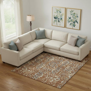 HomeRoots 10' X 14' Washable Rust and Gray Floral Area Rug with UV Protection for Busy Households & Style 669066