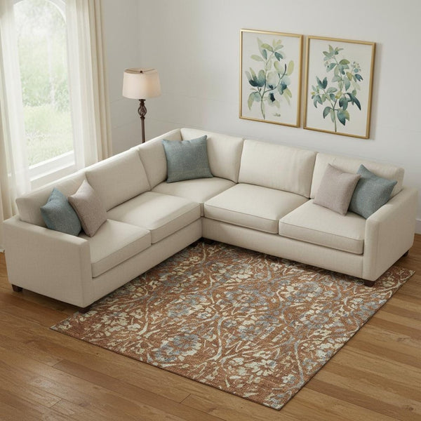HomeRoots 10' X 14' Washable Rust and Gray Floral Area Rug with UV Protection for Busy Households & Style 669066
