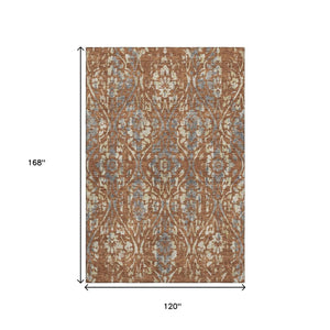 HomeRoots 10' X 14' Washable Rust and Gray Floral Area Rug with UV Protection for Busy Households & Style 669066