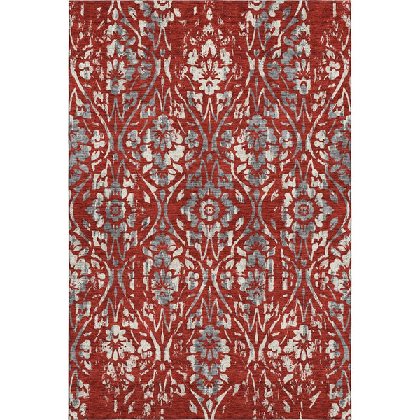 HomeRoots 5' X 8' Red and Gray Floral Area Rug - Washable, UV Protected, Durable Design for High-Traffic Spaces 669068