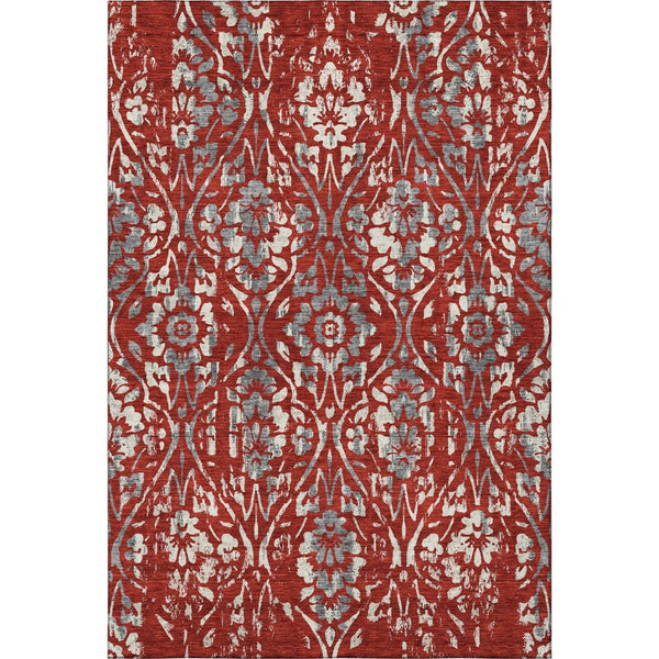 HomeRoots 5' X 8' Red and Gray Floral Area Rug - Washable, UV Protected, Durable Design for High-Traffic Spaces 669068
