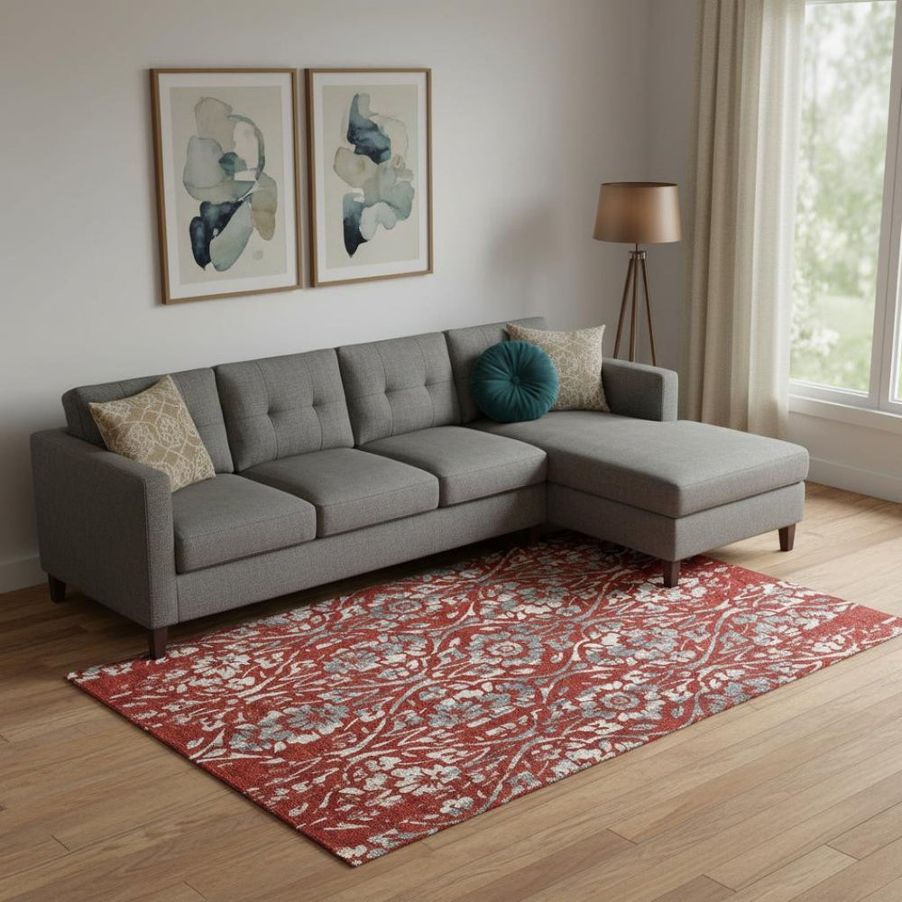 HomeRoots 8' X 10' Red and Gray Floral Area Rug with Stain Resistance & UV Protection for High Traffic Spaces 669070