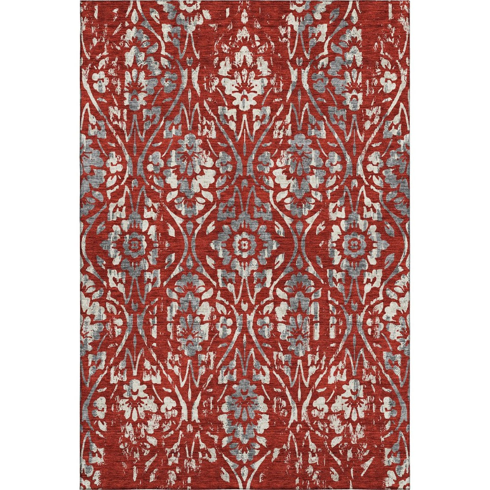 HomeRoots 8' X 10' Red and Gray Floral Area Rug with Stain Resistance & UV Protection for High Traffic Spaces 669070