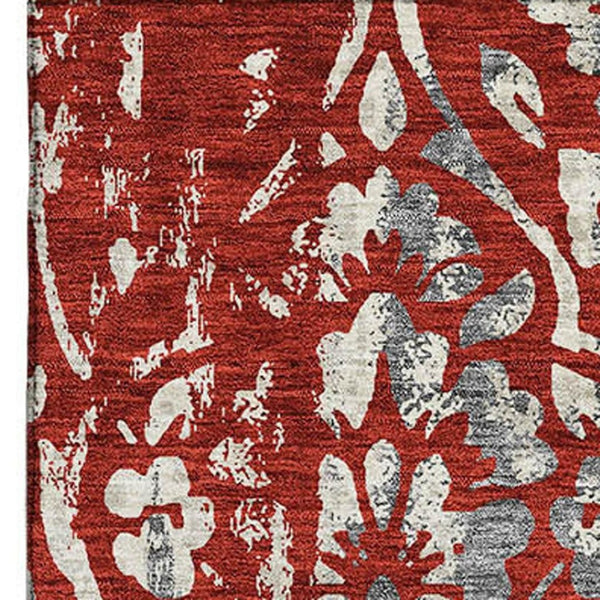 HomeRoots 8' X 10' Red and Gray Floral Area Rug with Stain Resistance & UV Protection for High Traffic Spaces 669070