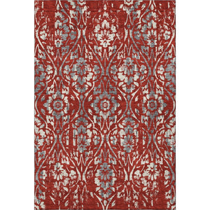 HomeRoots 9' X 12' Red and Gray Floral Washable Area Rug - Durable, Stain Resistant, UV Protected for Families 669071