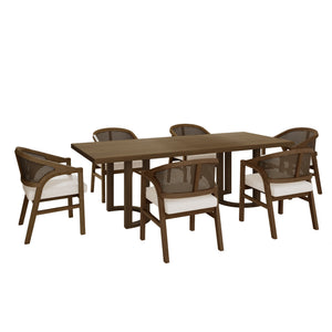 English Elm Christopher Knight Home® - 7PCS Mid-Century Modern 7-Piece Dining Set with Sculptural Pillar Table and Ergonomic Rattan Chairs Beige,Walnut N771P256965T_N771P195513T