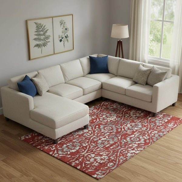 HomeRoots 10' Red and Gray Floral Area Rug - Washable, Stain-Resistant, UV Protected for Stylish Living Spaces 669072