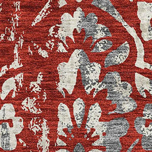 HomeRoots 10' Red and Gray Floral Area Rug - Washable, Stain-Resistant, UV Protected for Stylish Living Spaces 669072