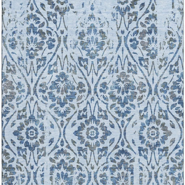 HomeRoots 5' X 8' Sky Blue Floral Washable Area Rug with UV Protection - Stylish, Durable & Easy to Clean! 669074