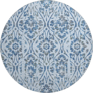 HomeRoots 8' Sky Blue and Gray Floral Round Rug - Washable, UV Protected, Perfect for High-Traffic Areas 669075