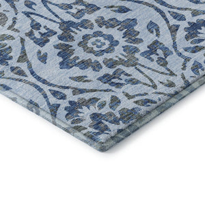 HomeRoots 8' Sky Blue and Gray Floral Round Rug - Washable, UV Protected, Perfect for High-Traffic Areas 669075