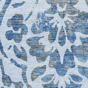 HomeRoots 8' Sky Blue and Gray Floral Round Rug - Washable, UV Protected, Perfect for High-Traffic Areas 669075