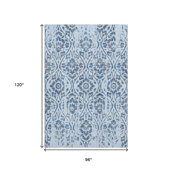 HomeRoots 8' X 10' Stylish Sky Blue & Gray Floral Area Rug with UV Protection – Stain Resistant & Easy Care 669076