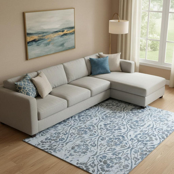 HomeRoots 8' X 10' Stylish Sky Blue & Gray Floral Area Rug with UV Protection – Stain Resistant & Easy Care 669076