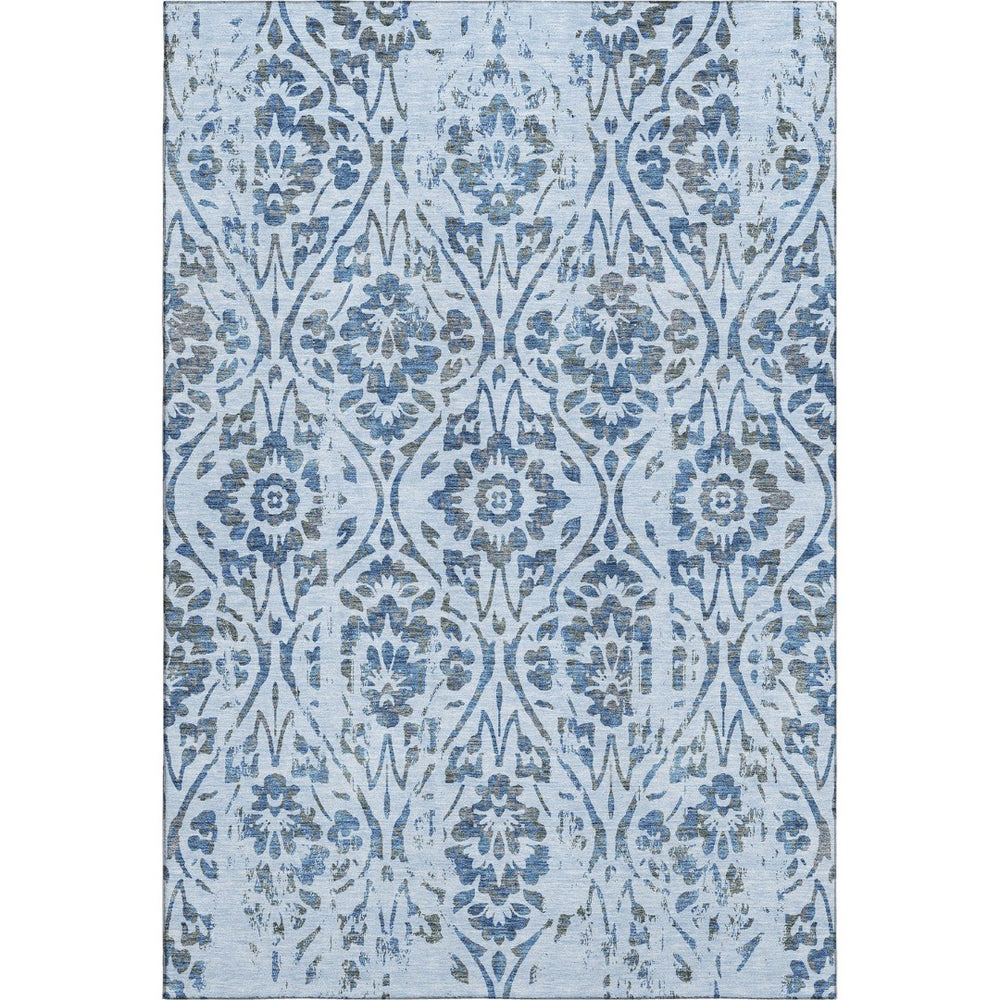 HomeRoots 8' X 10' Stylish Sky Blue & Gray Floral Area Rug with UV Protection – Stain Resistant & Easy Care 669076